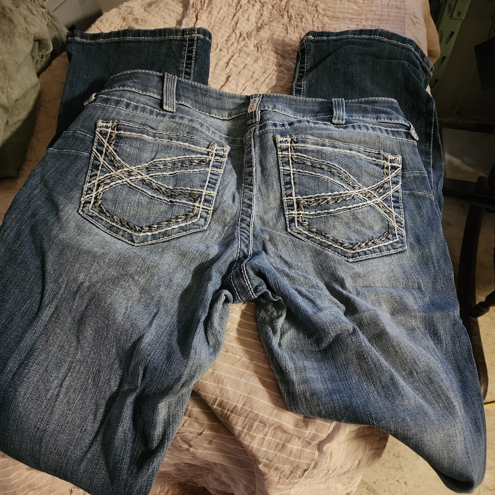 Ariat Blue Boot Cut Jeans with Geometric Stitching